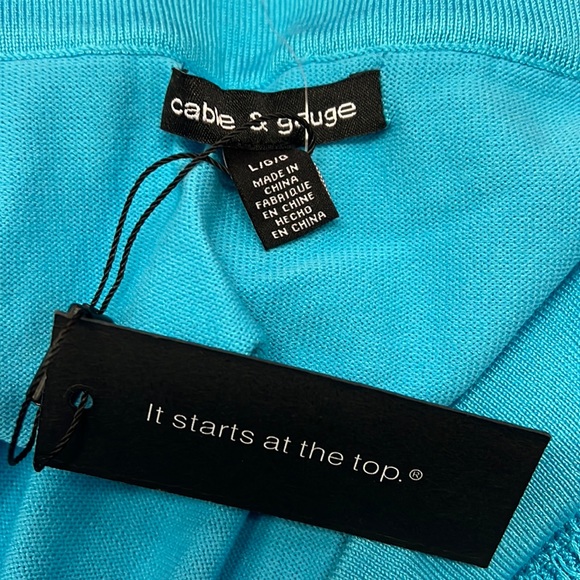 NEW Cable & Gauge Bright Blue Off the Shoulder Knit Blouse Women’s Size Large - Picture 2 of 8